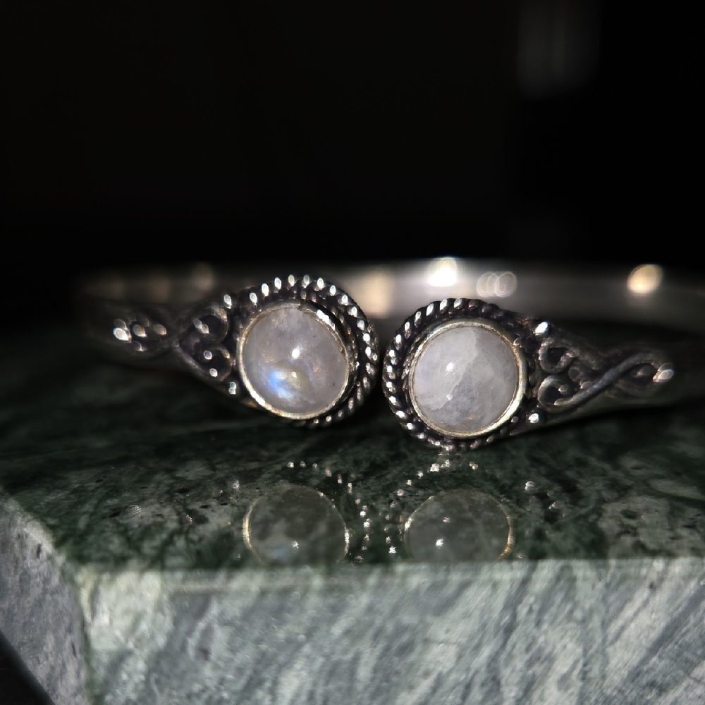 Moonstone Adjustable Bangle 925 Sterling Silver Overlay NEW